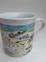 Vintage porcelana coffee mug village winter scene sledding brazil Sao Joso  - $6.64