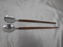 Old Vtg Danish Modern Spoon Fork Serving Utensils Flatware Set 2 Mcm Japan Stain - £23.64 GBP