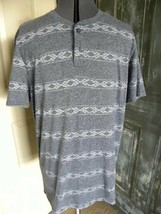 Mens American Rag Gray With Aztec Design Stripes 2 Buttons T-Shirt Size M - £6.85 GBP