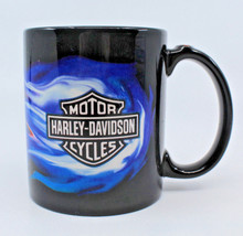 Harley Davidson Motor Cycles HD Blue Frames Black Logo Coffee Tea Mug Cup AS-IS - £19.38 GBP