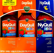 Vicks DayQuil/NyQuil Kids Cold &amp; Cough Liquid, Berry 8 fl oz 3ct SEALED/OPEN BOX - £15.50 GBP