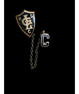 Vintage Klein 1/10 10K Gold HSAC School Shield Lapel Pin w/Chain &amp; &quot;C&quot; C... - €30,35 EUR