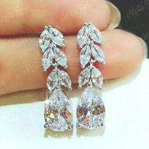 4Ct Pear Cut VVS1/D Diamond Drop Dangle Push Back Earrings 14K White Gold Finish - £81.73 GBP