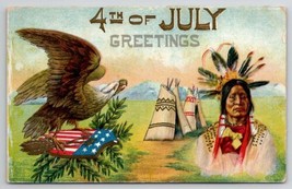 July 4th Greetings Native Indian Teepee And Eagle 1908 Postcard N26 - £15.40 GBP