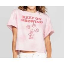 PEANUTS Woodstock Keep On Growing Crop Pink T-shirt Size Small - £20.18 GBP