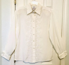 Tess Vintage 90’s Womens Size 10 Ivory Embroidered Button Up Turn Cuff Y... - £22.34 GBP
