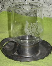Pfaltzgraff Brushed Tin Base with Etched Glass Globe-Cornucopia-70&#39;s-USA - £16.08 GBP