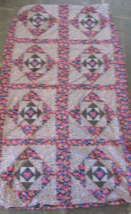 Vintage Started Lap Quilt Squares MAUVE/BLACK 42 x68 Cotton Fabric - £18.04 GBP