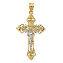 14K Two-Tone Large Lacy-Edge Inri Crucifix Pendant C4388 - £267.78 GBP