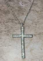 Charming Charlie Silver Tone Cross Crystal Pendant Chain Rhinestone Necklace  - £6.91 GBP