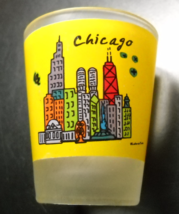 Chicago Shot Glass Yellow Panels on Frosted Glass Stylized Cityscape and Heart - £5.50 GBP