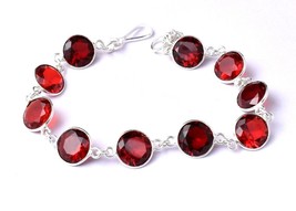 Sterling Silver Red Onyx Gemstone Hand Crafted Bezel Bracelet Wedding Gift BS - £39.29 GBP
