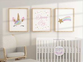 Whimsical Unicorn Nursery Decor, Dream Big Quote Wall Art Printable | Di... - £7.13 GBP