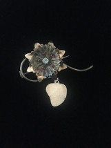 Antique 1900s flower & vine brooch with Agnus Dei Heart dangle and mixed stones