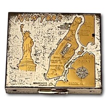 New York Powder Compact 1950s Tourism Case Gold Tone and Silver Tone Metal - $33.24