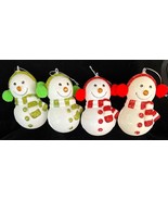 Sparkle Snowmen Ornaments Red &amp; Green Glitter Scarf Buttons Nose &amp; Earmuffs - €6,86 EUR