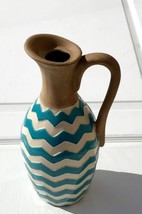 Decorative Teal Chevron Pattern Ceramic Pitcher/Jug 1 Quart - Hobby Lobby - £30.06 GBP