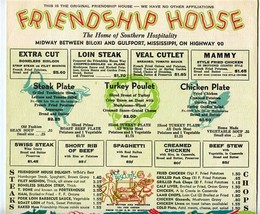 Friendship House Menu Highway 90 Gulfport Biloxi Mississippi 1950&#39;s Howdy Folks - £61.50 GBP