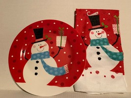 New - Royal Norfolk Holiday Snowman Image Plate with Matching Kitchen Towel - £6.33 GBP
