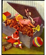 Wugg and Snuff 2 Cute Dachshunds 1963 NAPPING IN THE TOY BOX - £13.42 GBP