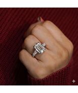 8 CT Emerald-Cut F VS1 Lab Grown Diamond Three-Stone Hidden Halo Engagem... - $3,750.00
