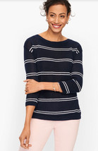 Talbots Black White Stripe 100% Linen Bateau Neck 3/4 Sleeve Sweater Women&#39;s MED - £18.63 GBP