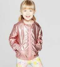 Toddlers Girls Bomber Jacket Pink Mattalic Finish Water Resist Size 2T 3... - $19.99