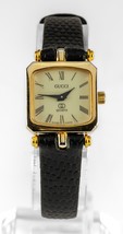 Vintage 20mm Gucci Stack Donna Oro Custodia Quadrato Orologio Nero Pelle... - $5,417.12 MXN