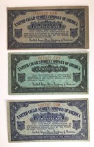Lot of 3 United Cigar Stores Company of America Certificates 1/2s and 1 - $12.00