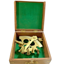 Nautical Brass Sextant Ship Navigation Sextant Marine Device in Wooden Box - £22.74 GBP