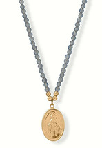 14K Gold Plated Labradorite Stone Necklace w/ Virgin Mary Charm - £46.57 GBP