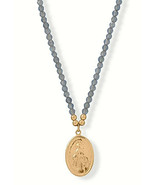 14K Gold Plated Labradorite Stone Necklace w/ Virgin Mary Charm - £46.19 GBP