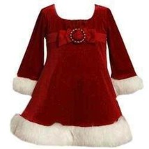 Girls Dress Christmas Santa Bonnie Jean Red White Fx Fur Trim Toddler-sz... - £21.70 GBP