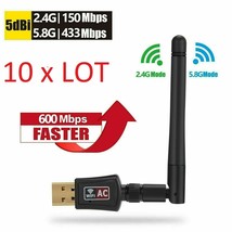 10 Pcs 600 Mbps Dual Band 2.4/5Ghz Wireless Usb Wifi Network Adapter W/A... - £70.76 GBP
