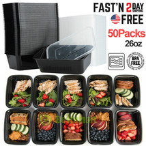 50-Pack Meal Prep Plastic Microwavable Food Containers Meal Prepping 26 Oz. - £44.06 GBP