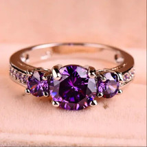 4Ct Round Simulated Amethyst Three-Stone Engagement Ring 14K White Gold Plated - £39.11 GBP
