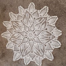 Vintage Hand Crochet Doily Beige Tan 42 Inch Round Thick &amp; Heavy - $9.28