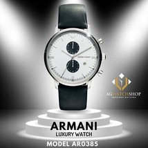 Montre à quartz Emporio Armani Gianni en cuir noir avec cadran blanc pour... - £104.29 GBP