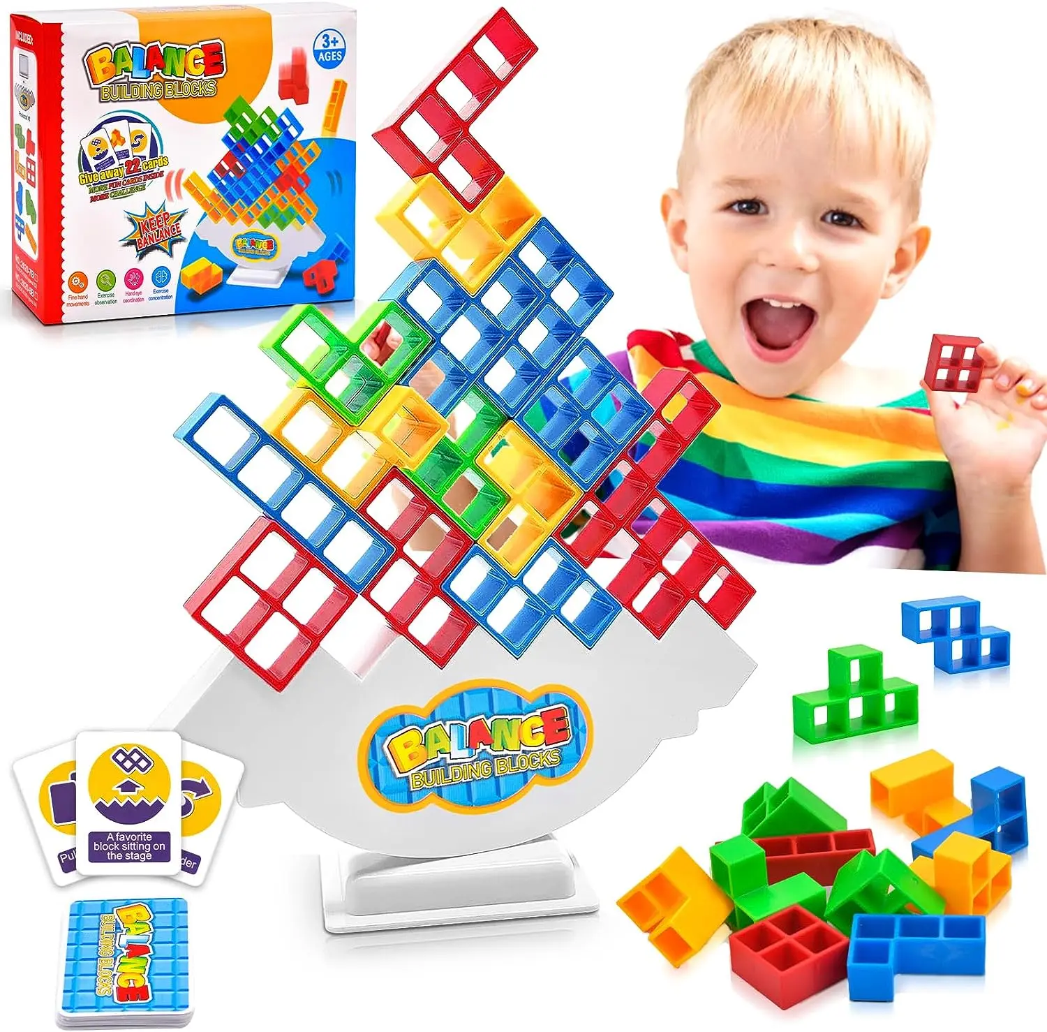 Kids Balance Toy Stacked Tower Board Game Stacking Building Blocks Puzzle - £12.04 GBP