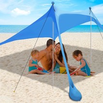 Beach Tent Sun Shelter With Sandbags, Poles, Ground Pegs, And Anti-Wind Ropes, - £51.09 GBP