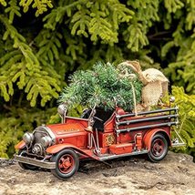 Vintage Style 16&quot; Long Metal Firetruck Decoration with Christmas Tree - £59.72 GBP