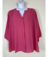 NWT NYDJ Womens Plus Size 4X Pink Peony V-neck Pintuck Blouse 3/4 Sleeve - £28.31 GBP