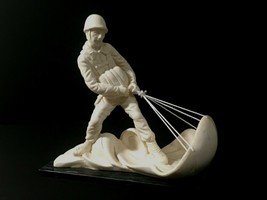 ITALIAN, PARATROOPER, TRIBUTE STATUE, CERAMIC PORCELAIN ON MARBLE BASE - $242.55