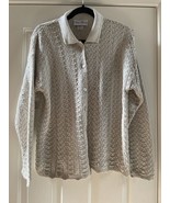 Cotton Forever Sweater Women M Crochet  Button Up Beige Cottagecore Boho - $28.05