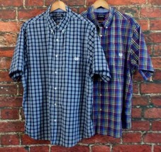 Lot of 2 Chaps Men&#39;s Casual Short Sleeve Shirt 3XL Plaid Easy Care - £18.20 GBP