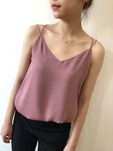 Rose Pink V-neck Chiffon Top Outfit Summer Loose Fitting Wedding Bridesmaid Top image 2