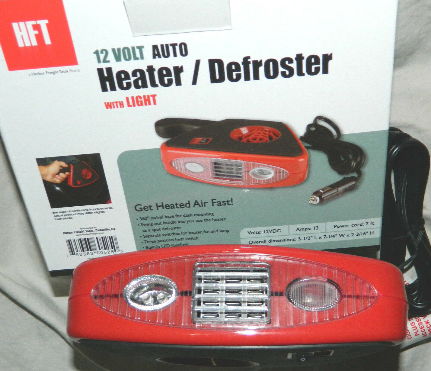 HFT Portable Car Heater Defroster 12 Volt DC with Light