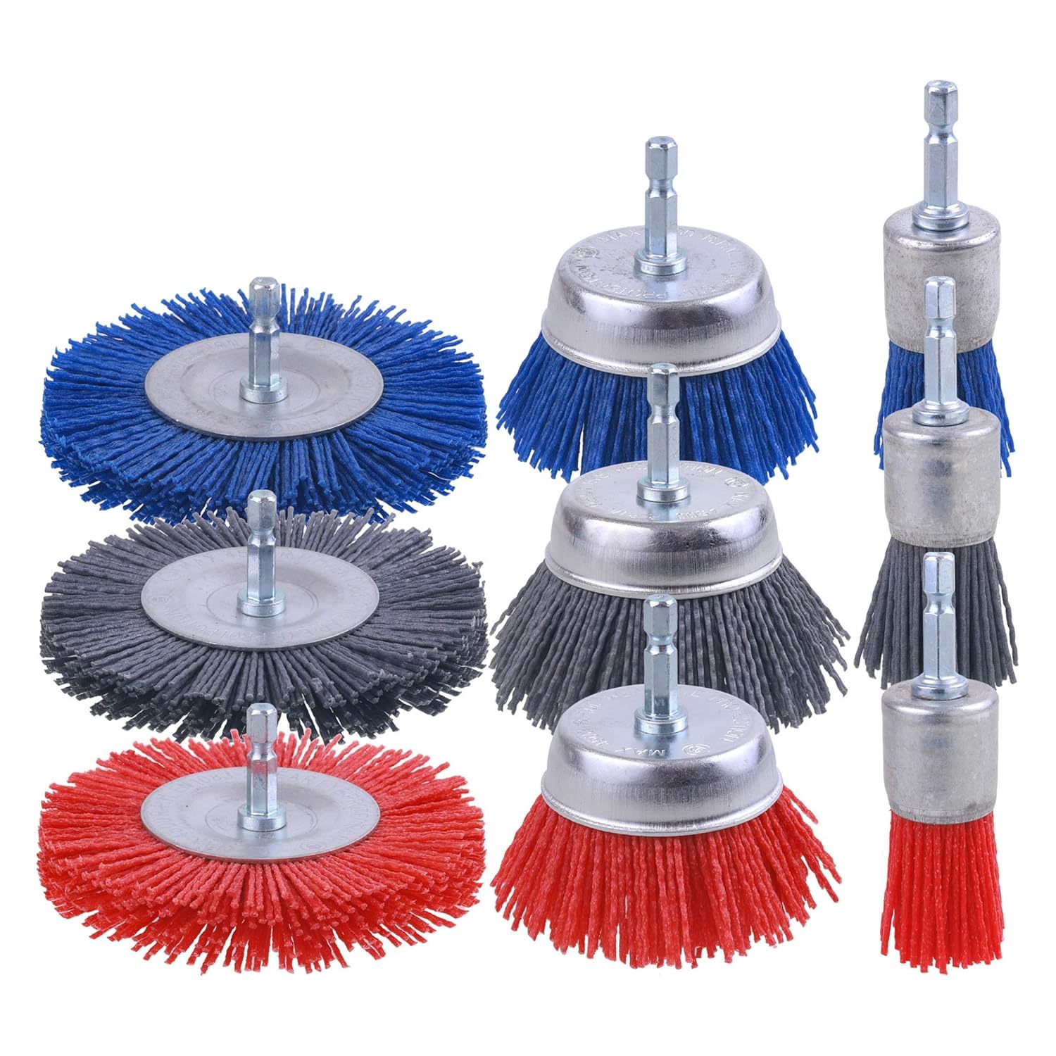 Rocaris 9 Pack Nylon Filament Abrasive Wire Brush Wheel &amp; Cup Brush, 240... - $33.99