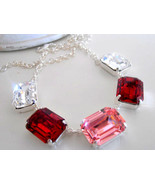 Siam Red Light Rose Rectangular Statement Swarovski Necklace - £77.53 GBP