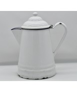 Vintage White &amp; Blue Trim Enamelware Stovetop Coffee Pot 10.5 Inch Tall - $540.86 MXN